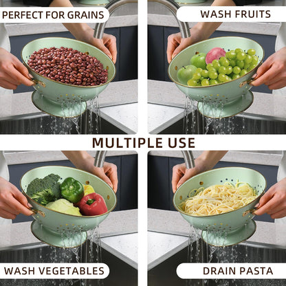 Metal Colander Set of 3, Strainer Basket with Handles perfect for Spaghetti, Pasta, Berry, Vegetable, Fruit, Solid Base Powder Coated Kitchen Essential Strainer Set, 1 & 3.5 & 5 Qt (Cream)