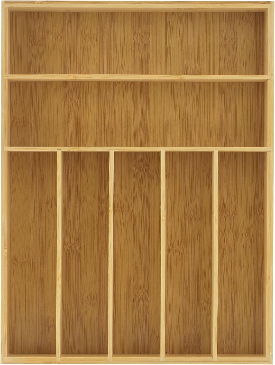 Bamboo Drawer Organizer, 7-Compartment Silverware Organizer, Cutlery and Utensil Organizer, Drawer Organizers for Garage, Kitchen, and Bathroom, Organizer Drawers for Kitchen Utensils