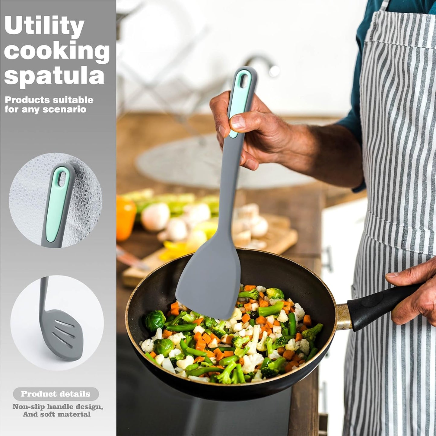 5 Pieces Silicone Spatula Set, Non-Stick Silicone Turner Spatulas, Heat Resistance Cooking Utensils, Flip Turner for Fish, Egg, Pancake,Dishwasher Safe, Light Grey