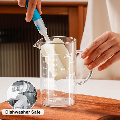 2 Cup Glass Measuring Cup, Liquid Measuring Cups with three Scale and V-Shaped Mouth, Glass Coffee Cups with Handle, Glass Beaker for Kitchen or Restaurant 500 ML