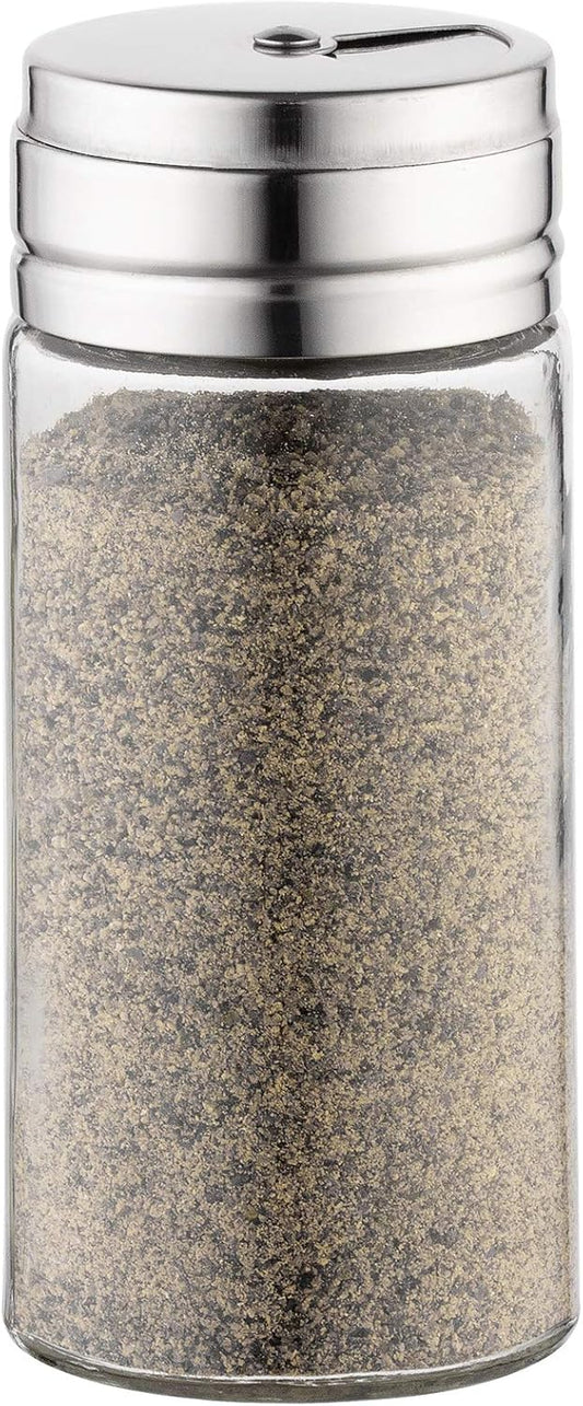 Fox Run 5167 Glass Spice Jar with Stainless Steel Shaker Lid, 6 Ounce, Clear Container for Seasonings, 1 Count (Pack of 1) | 6 Ounce Capacity Glass Spice Seasoning Dispenser | Different Sized Shaking Hole Options | Keep Spices & Blends Fresh Longer