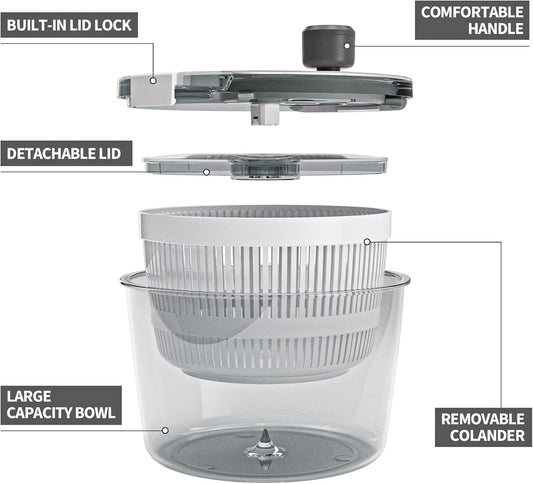 Salad Spinner Lettuce Spinner, Wash, Spin & Dry Salad Greens, Vegetable Washer Salad Dryer With Rotary Handle for Fruits & Vegetables, High Efficiency Vegetable Spinner Kitchen Gadget 3Qt White