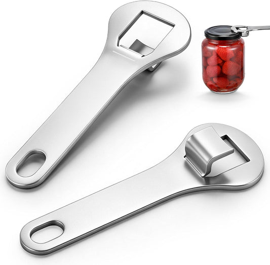 2 Pack Jar Opener, Stainless Steel Jar Lid Openers for Weak Hands and Seniors, Easy Grip Metal Canning Bottle Opening, Kitchen Tool Gifts for Older, Women (Silver)