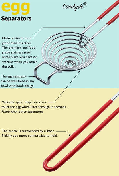 Egg Separator Food Grade Stainless Steel Egg Yolk White Separation Tool (Red)
