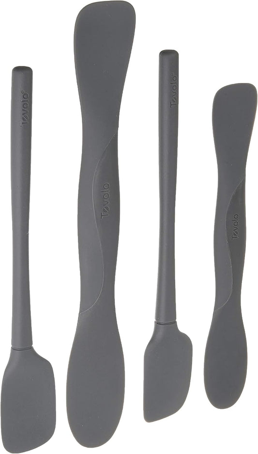 Flex Core Mini Silicone Spatula Set for Kitchen Prep and Baking, Silicone Kitchen Utensils Set with Spatula Spoonula & Scoop Tools, BPA Free Heat Resistant Silicone Cooking Set, Charcoal Gray