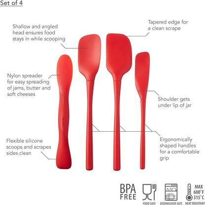 Flex Core Mini Silicone Spatula Set for Kitchen Prep and Baking, Silicone Kitchen Utensils Set with Spatula Spoonula & Scoop Tools, BPA Free Heat Resistant Silicone Cooking Set, Charcoal Gray