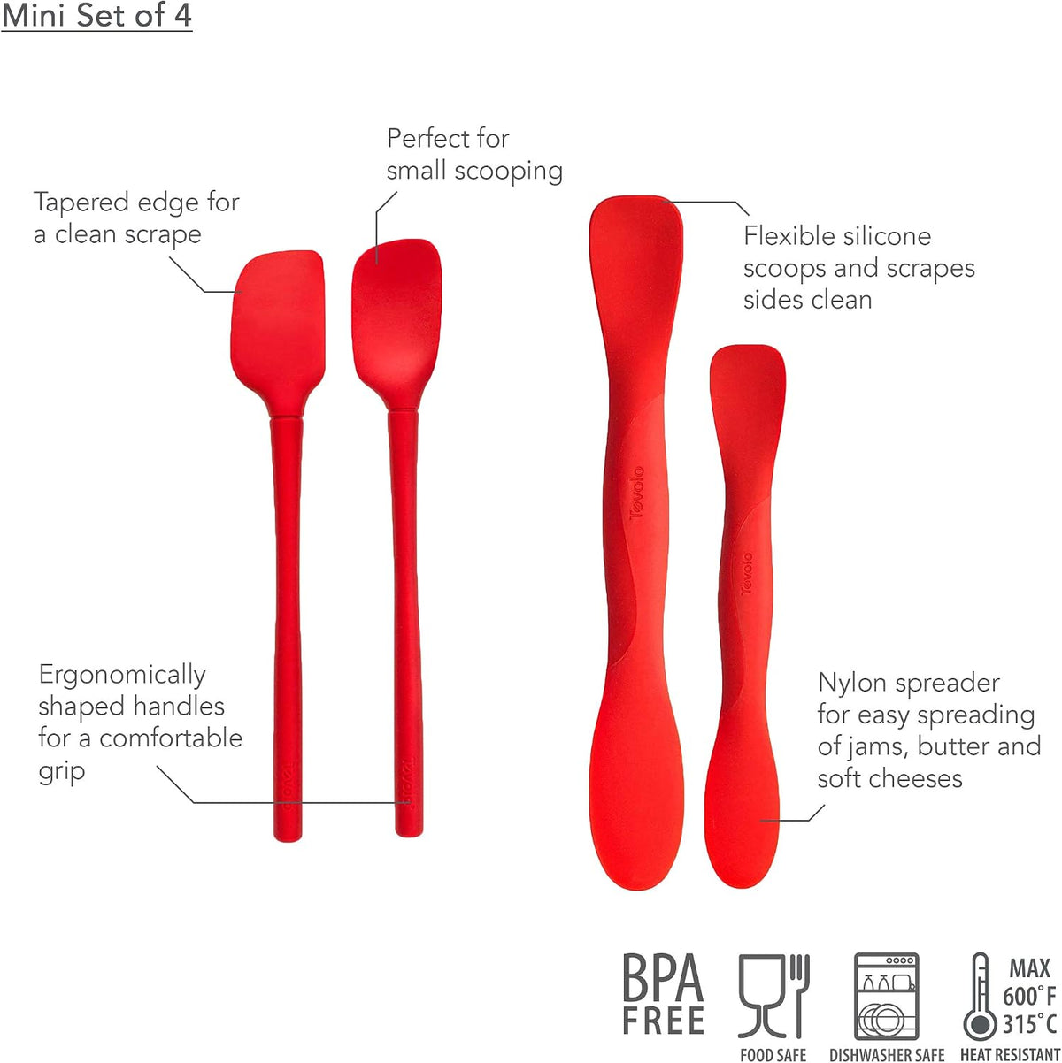 Flex Core Mini Silicone Spatula Set for Kitchen Prep and Baking, Silicone Kitchen Utensils Set with Spatula Spoonula & Scoop Tools, BPA Free Heat Resistant Silicone Cooking Set, Charcoal Gray