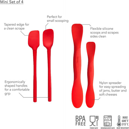 Flex Core Mini Silicone Spatula Set for Kitchen Prep and Baking, Silicone Kitchen Utensils Set with Spatula Spoonula & Scoop Tools, BPA Free Heat Resistant Silicone Cooking Set, Charcoal Gray