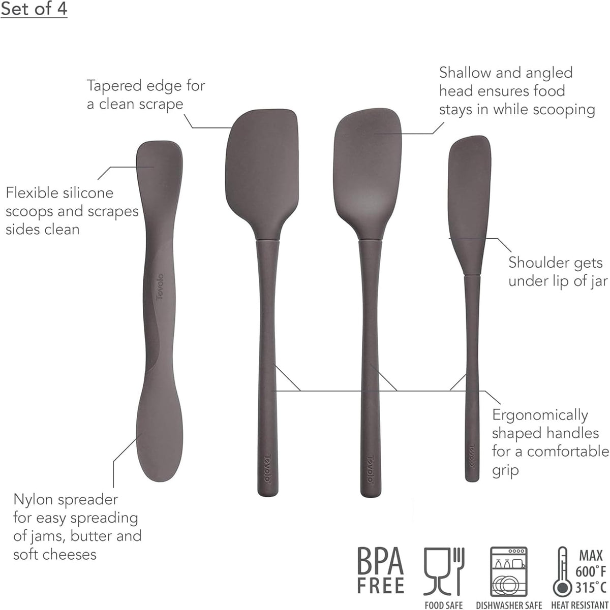 Flex Core Mini Silicone Spatula Set for Kitchen Prep and Baking, Silicone Kitchen Utensils Set with Spatula Spoonula & Scoop Tools, BPA Free Heat Resistant Silicone Cooking Set, Charcoal Gray