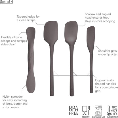 Flex Core Mini Silicone Spatula Set for Kitchen Prep and Baking, Silicone Kitchen Utensils Set with Spatula Spoonula & Scoop Tools, BPA Free Heat Resistant Silicone Cooking Set, Charcoal Gray