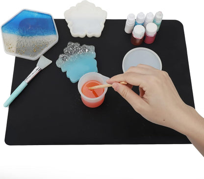 2 Pack Silicone Crafting Mats, 15.7" x 11.8" Silicone Mat for Crafts, Large Heat Resistant Sheet for Jewelry Casting, Epoxy Resin, Painting, Counter Table Protector, Placemat, Nonstick, Black