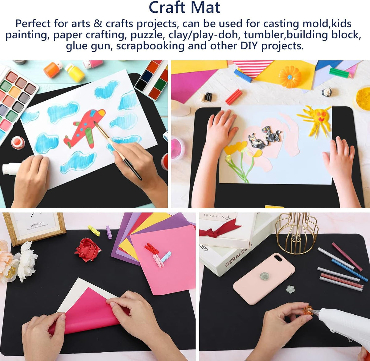 2 Pack Silicone Crafting Mats, 15.7" x 11.8" Silicone Mat for Crafts, Large Heat Resistant Sheet for Jewelry Casting, Epoxy Resin, Painting, Counter Table Protector, Placemat, Nonstick, Black