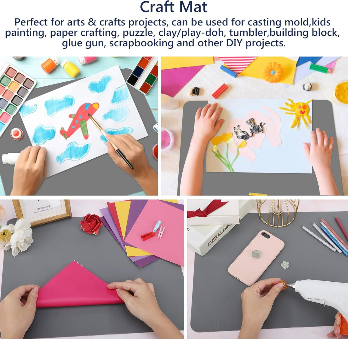 2 Pack Silicone Crafting Mats, 15.7" x 11.8" Silicone Mat for Crafts, Large Heat Resistant Sheet for Jewelry Casting, Epoxy Resin, Painting, Counter Table Protector, Placemat, Nonstick, Black