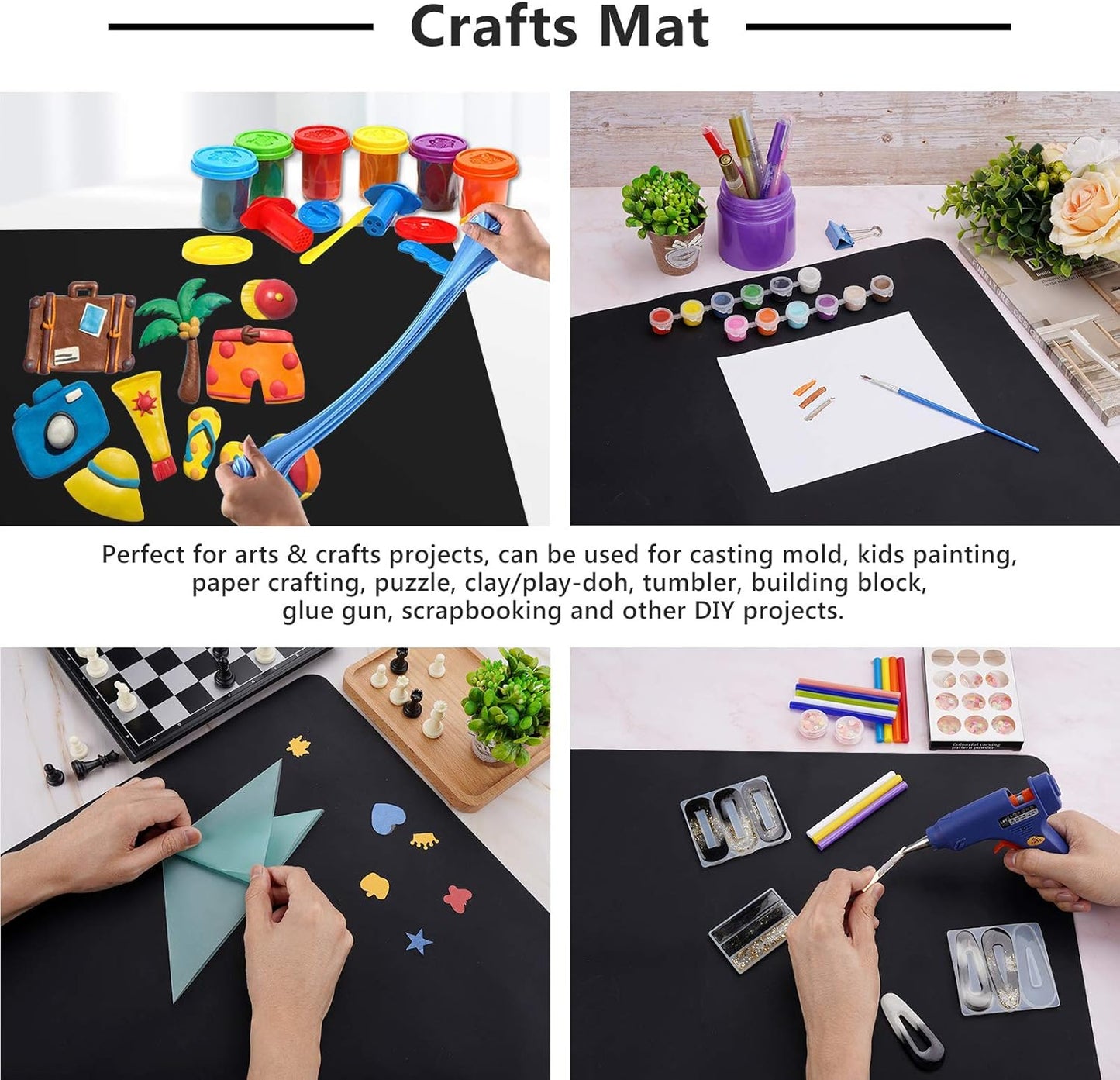 2 Pack Silicone Crafting Mats, 15.7" x 11.8" Silicone Mat for Crafts, Large Heat Resistant Sheet for Jewelry Casting, Epoxy Resin, Painting, Counter Table Protector, Placemat, Nonstick, Black