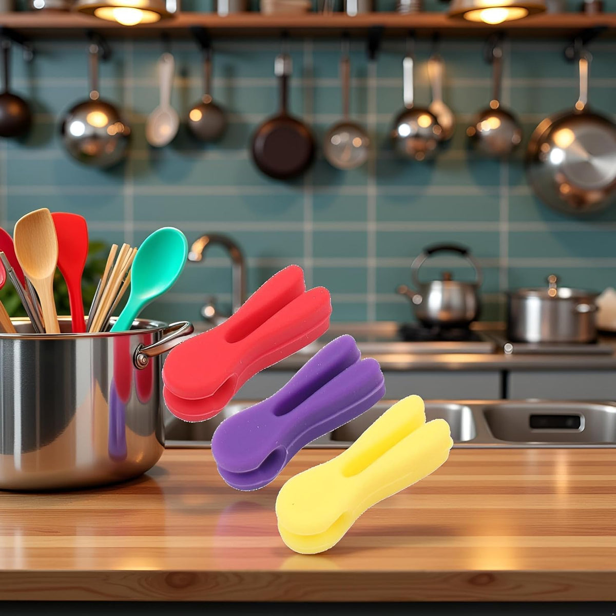 3Pcs Silicone Pot Clip Set, Heat Resistant Spoon Rest and Spatula Holder, Non-Slip Cutlery Bracket