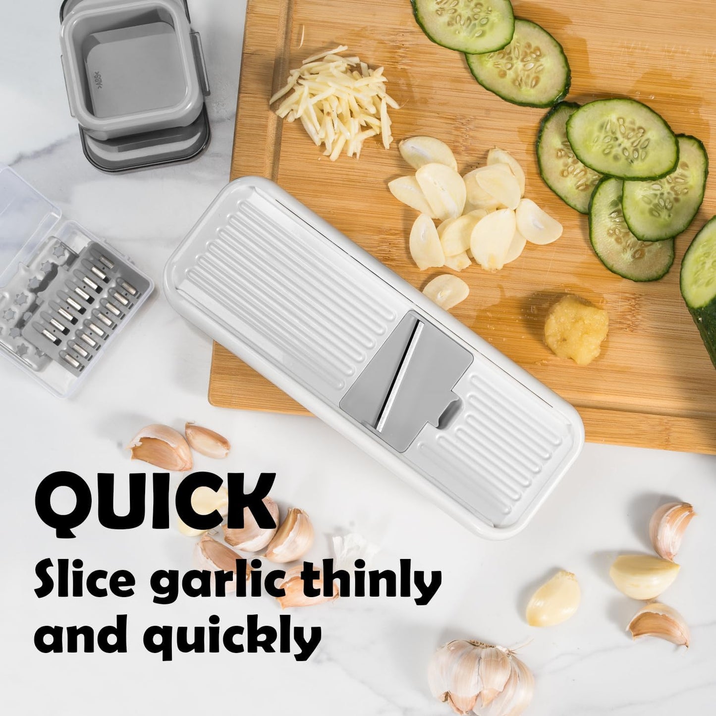 Mini Garlic Slicer Multi-Functional Mandoline Slicer Veggie Shredder Garlic Ginger Grinder Vegetable Mandoline Cutter with Container