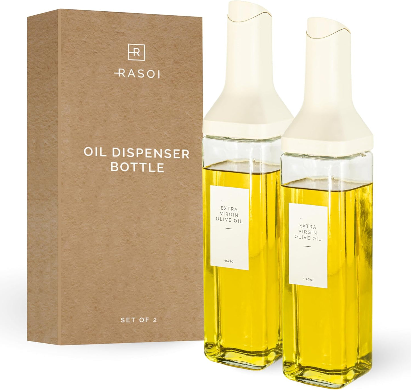 Oil Dispenser Bottle – Set of 2 17oz/500ml Oil and Vinegar Dispenser - Drip-Free Spout Glass Oil Dispenser – Kitchen Oil Dispenser with Automatic Pouring Lid - Olive Oil Bottle for Cooking