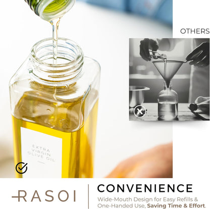 Oil Dispenser Bottle – Set of 2 17oz/500ml Oil and Vinegar Dispenser - Drip-Free Spout Glass Oil Dispenser – Kitchen Oil Dispenser with Automatic Pouring Lid - Olive Oil Bottle for Cooking
