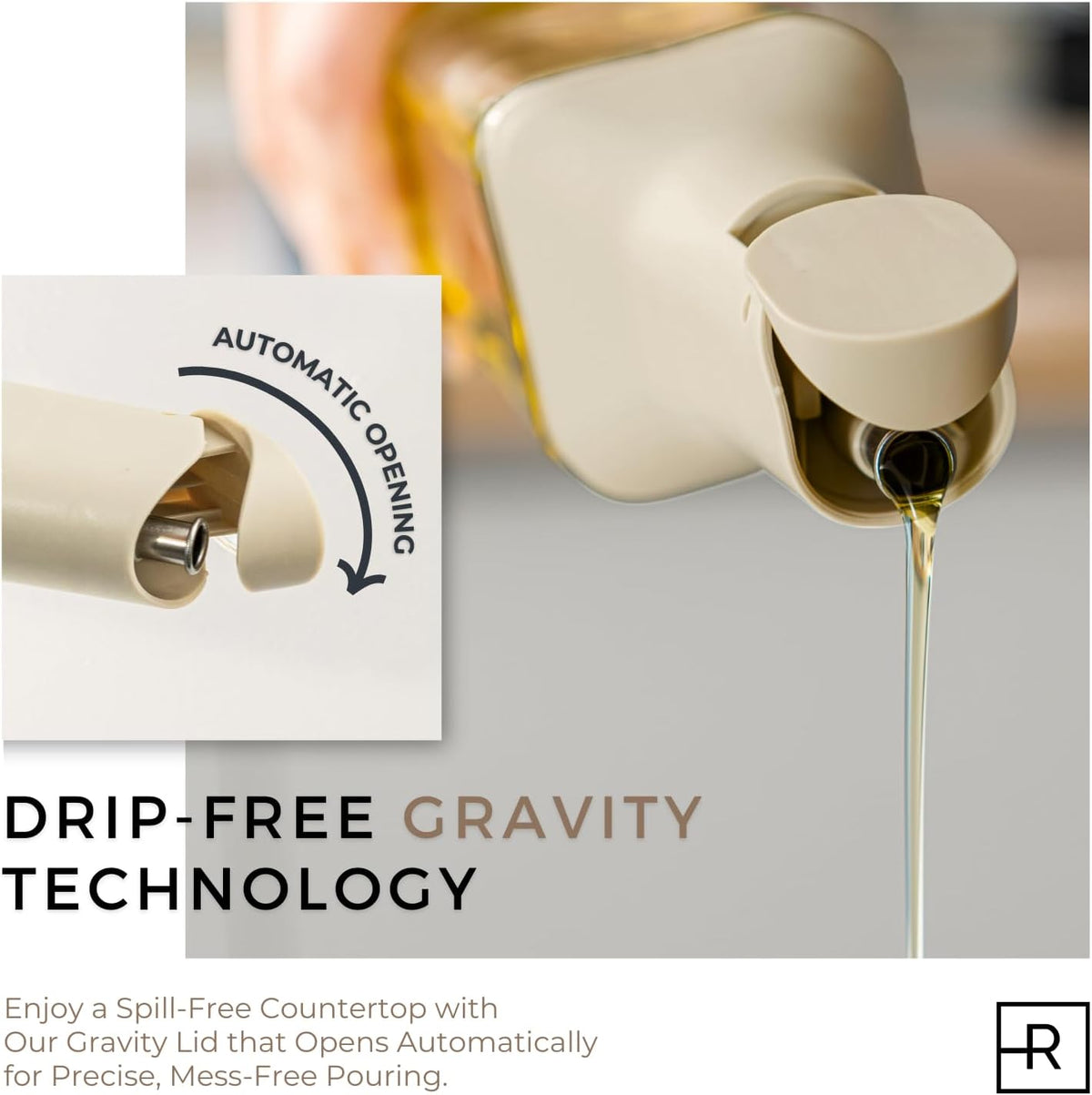 Oil Dispenser Bottle – Set of 2 17oz/500ml Oil and Vinegar Dispenser - Drip-Free Spout Glass Oil Dispenser – Kitchen Oil Dispenser with Automatic Pouring Lid - Olive Oil Bottle for Cooking