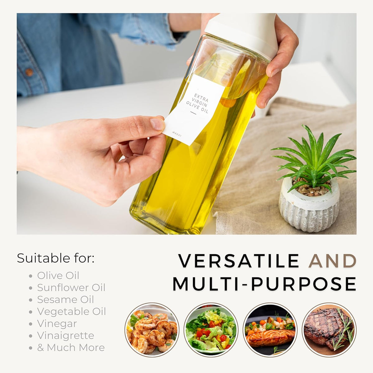 Oil Dispenser Bottle – Set of 2 17oz/500ml Oil and Vinegar Dispenser - Drip-Free Spout Glass Oil Dispenser – Kitchen Oil Dispenser with Automatic Pouring Lid - Olive Oil Bottle for Cooking