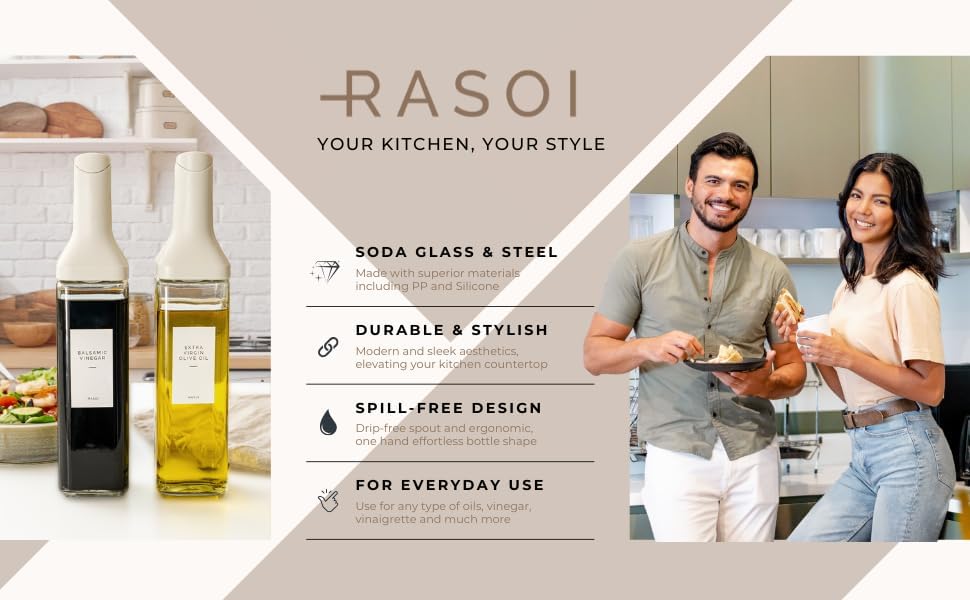 Oil Dispenser Bottle – Set of 2 17oz/500ml Oil and Vinegar Dispenser - Drip-Free Spout Glass Oil Dispenser – Kitchen Oil Dispenser with Automatic Pouring Lid - Olive Oil Bottle for Cooking