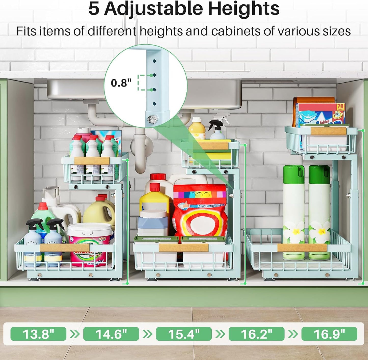 Under Sink Organizer, 2 Tier Under the Sink Storage, Slide out Pull out Cabinet Organizer Shelf, Metal Sliding Drawer for Kitchen Bathroom Pantry Closet Organization Rack, Black, 2 Pack