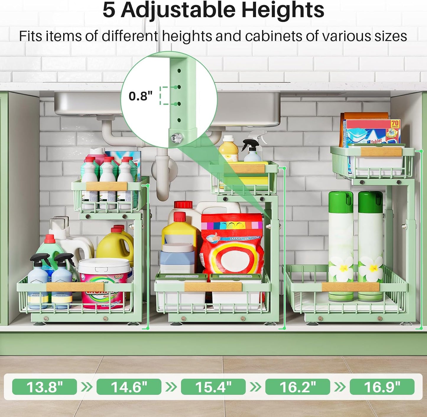 Under Sink Organizer, 2 Tier Under the Sink Storage, Slide out Pull out Cabinet Organizer Shelf, Metal Sliding Drawer for Kitchen Bathroom Pantry Closet Organization Rack, Black, 2 Pack