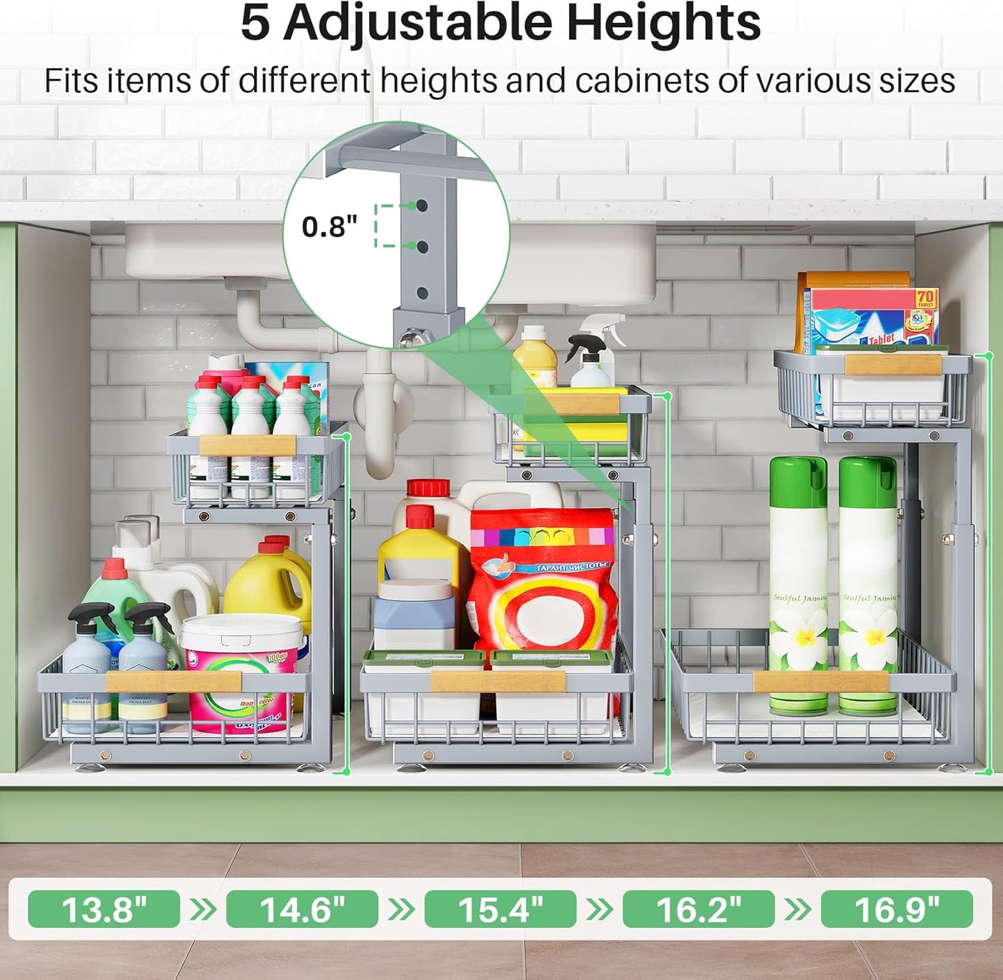 Under Sink Organizer, 2 Tier Under the Sink Storage, Slide out Pull out Cabinet Organizer Shelf, Metal Sliding Drawer for Kitchen Bathroom Pantry Closet Organization Rack, Black, 2 Pack