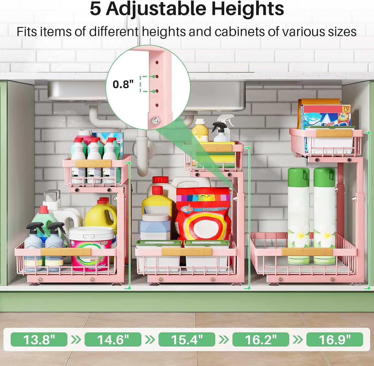 Under Sink Organizer, 2 Tier Under the Sink Storage, Slide out Pull out Cabinet Organizer Shelf, Metal Sliding Drawer for Kitchen Bathroom Pantry Closet Organization Rack, Black, 2 Pack
