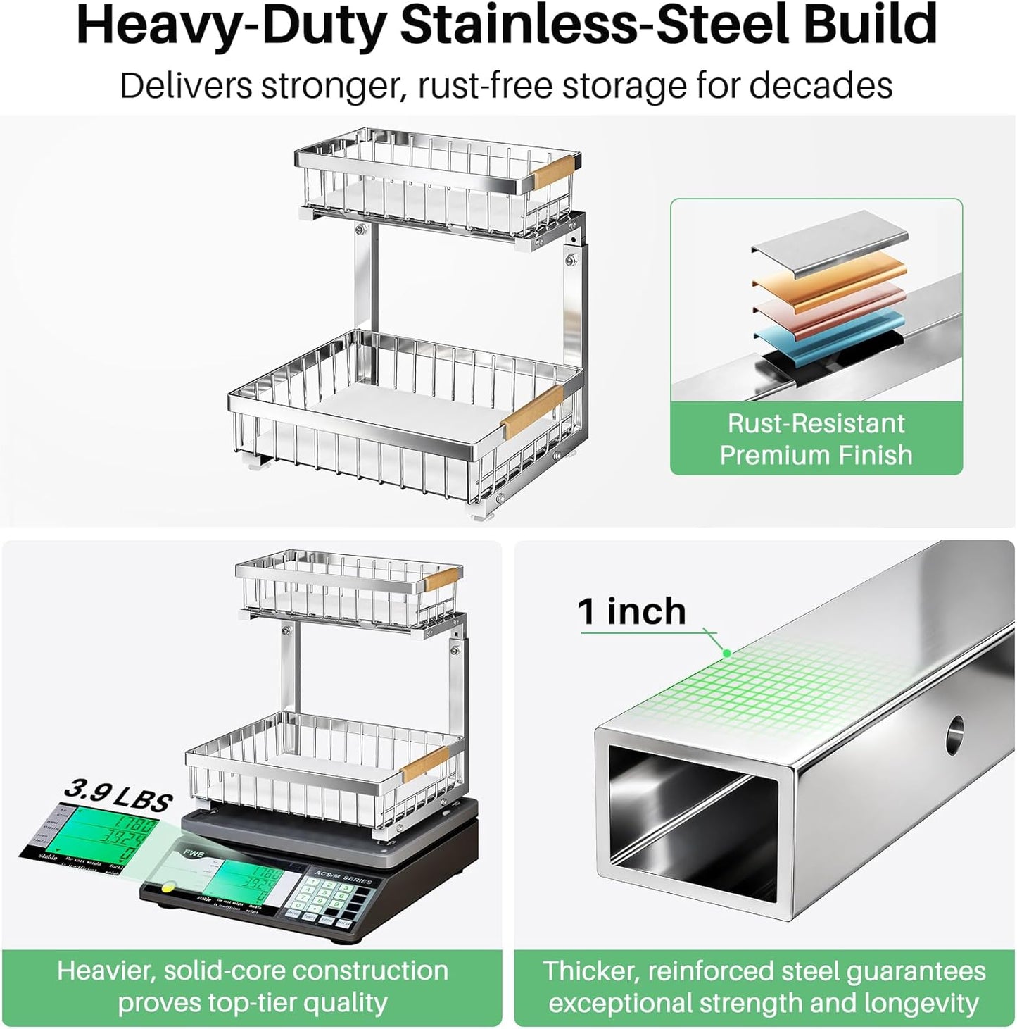 Under Sink Organizer, 2 Tier Under the Sink Storage, Slide out Pull out Cabinet Organizer Shelf, Metal Sliding Drawer for Kitchen Bathroom Pantry Closet Organization Rack, Black, 2 Pack
