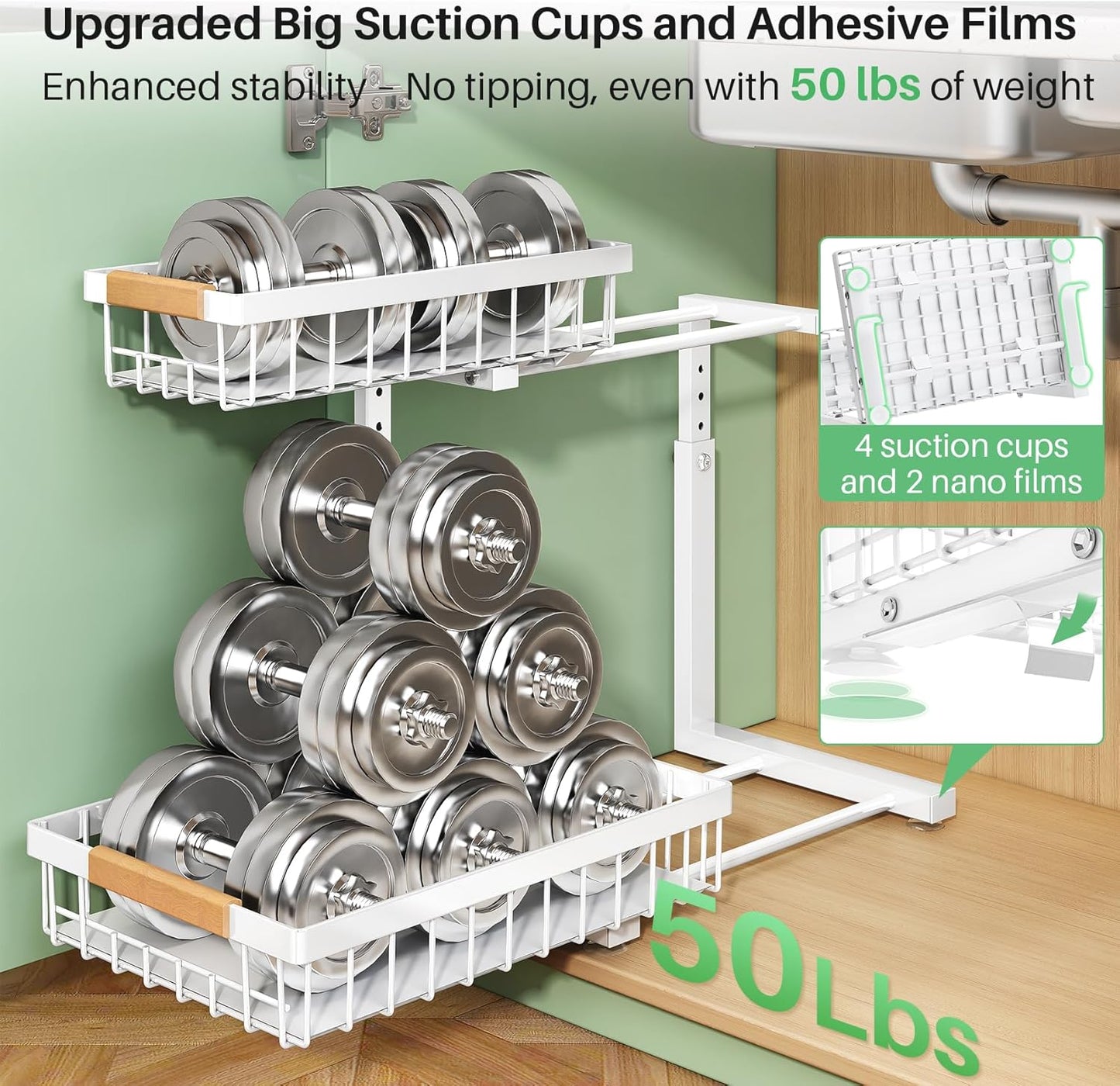 Under Sink Organizer, 2 Tier Under the Sink Storage, Slide out Pull out Cabinet Organizer Shelf, Metal Sliding Drawer for Kitchen Bathroom Pantry Closet Organization Rack, Black, 2 Pack
