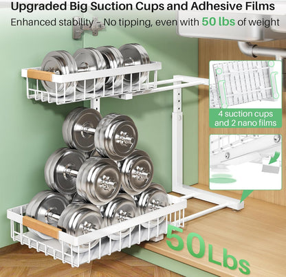 Under Sink Organizer, 2 Tier Under the Sink Storage, Slide out Pull out Cabinet Organizer Shelf, Metal Sliding Drawer for Kitchen Bathroom Pantry Closet Organization Rack, Black, 2 Pack