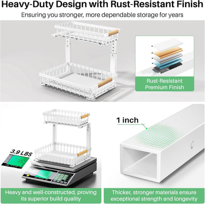 Under Sink Organizer, 2 Tier Under the Sink Storage, Slide out Pull out Cabinet Organizer Shelf, Metal Sliding Drawer for Kitchen Bathroom Pantry Closet Organization Rack, Black, 2 Pack