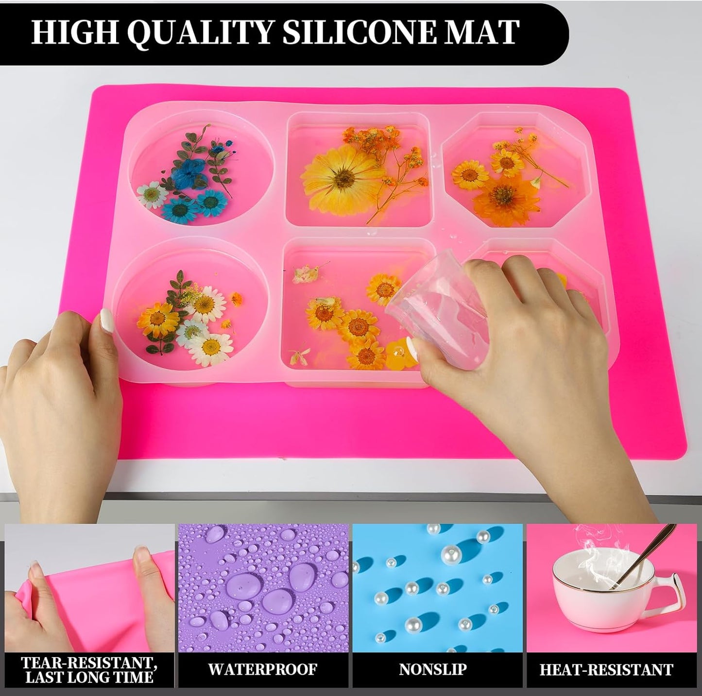 Silicone Mat for Resin Molds, 3 PCS Silicone Mats for Epoxy Resin, UV Resin, Play Dough Mat, Clay Mat, Nonstick Silicone Sheets Pads for DIY Arts and Crafts, Pink & Purple & Blue, 15.7”x 11.7”