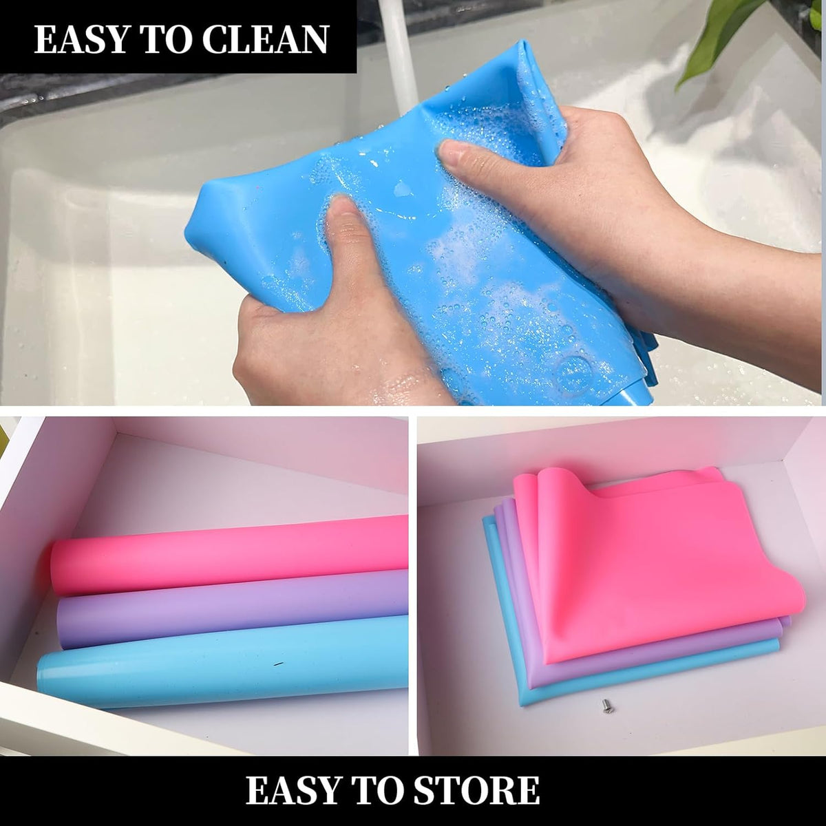 Silicone Mat for Resin Molds, 3 PCS Silicone Mats for Epoxy Resin, UV Resin, Play Dough Mat, Clay Mat, Nonstick Silicone Sheets Pads for DIY Arts and Crafts, Pink & Purple & Blue, 15.7”x 11.7”