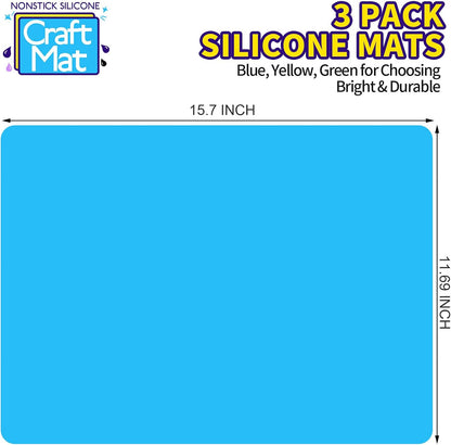 Silicone Mat for Resin Molds, 3 PCS Silicone Mats for Epoxy Resin, UV Resin, Play Dough Mat, Clay Mat, Nonstick Silicone Sheets Pads for DIY Arts and Crafts, Pink & Purple & Blue, 15.7”x 11.7”