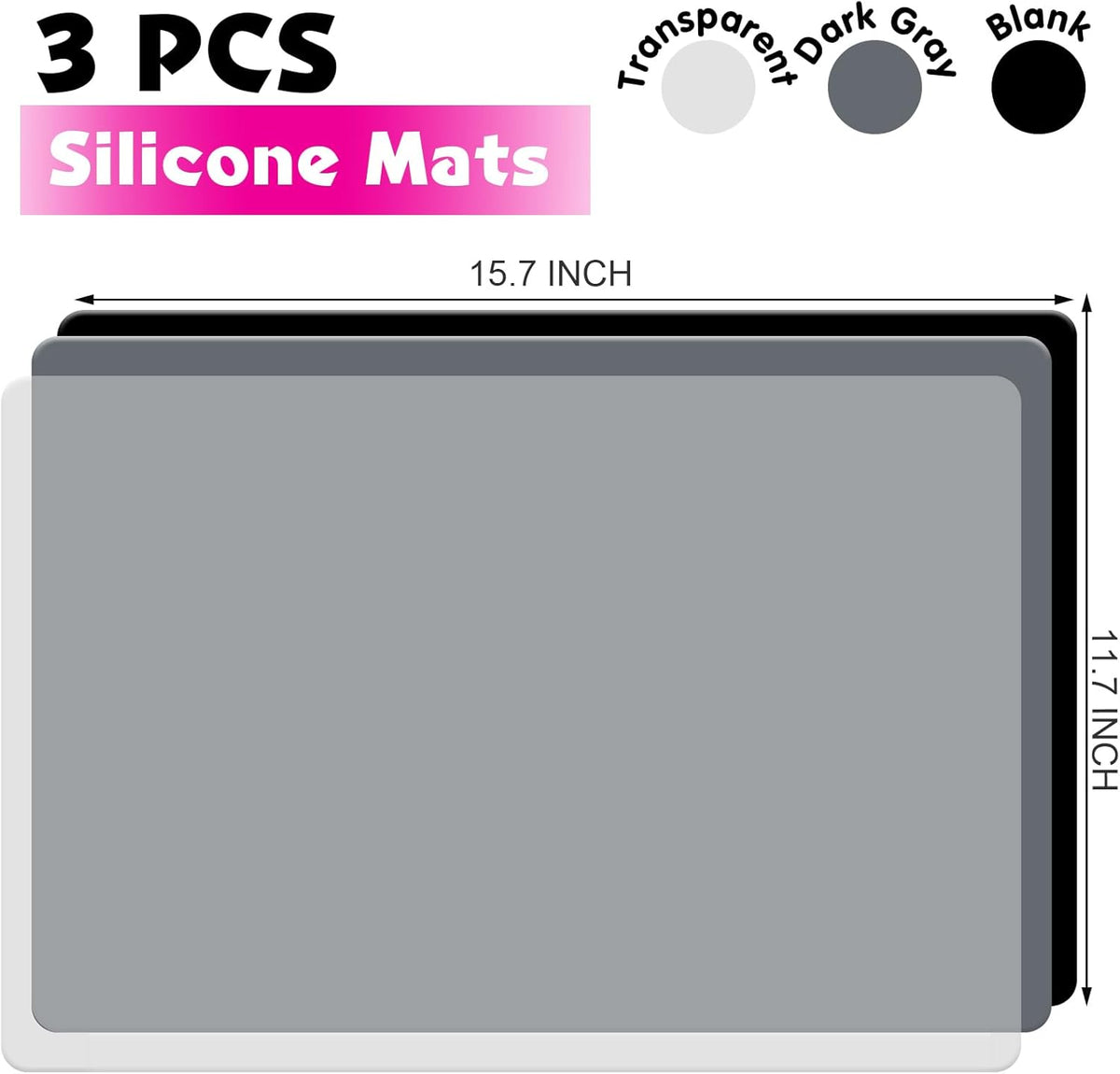 Silicone Mat for Resin Molds, 3 PCS Silicone Mats for Epoxy Resin, UV Resin, Play Dough Mat, Clay Mat, Nonstick Silicone Sheets Pads for DIY Arts and Crafts, Pink & Purple & Blue, 15.7”x 11.7”