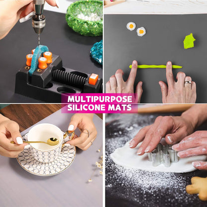 Silicone Mat for Resin Molds, 3 PCS Silicone Mats for Epoxy Resin, UV Resin, Play Dough Mat, Clay Mat, Nonstick Silicone Sheets Pads for DIY Arts and Crafts, Pink & Purple & Blue, 15.7”x 11.7”