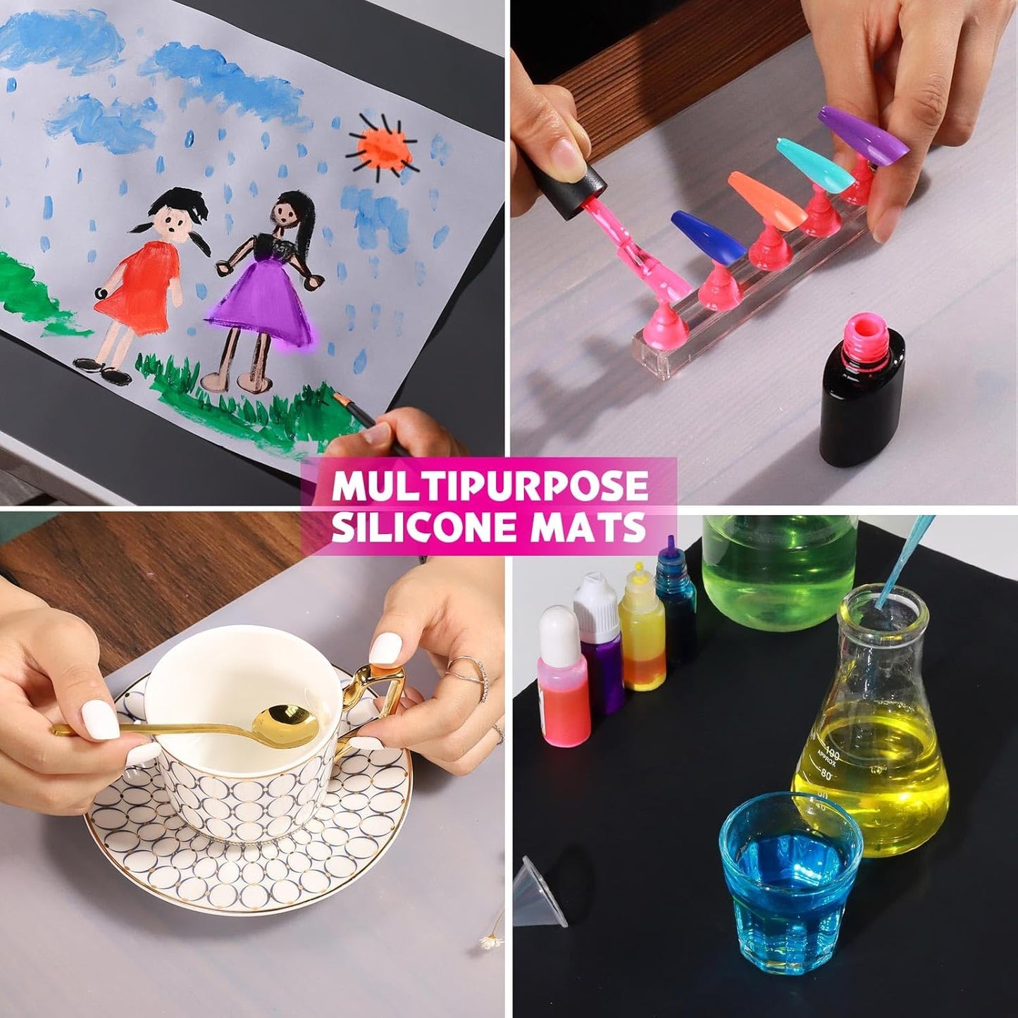 Silicone Mat for Resin Molds, 3 PCS Silicone Mats for Epoxy Resin, UV Resin, Play Dough Mat, Clay Mat, Nonstick Silicone Sheets Pads for DIY Arts and Crafts, Pink & Purple & Blue, 15.7”x 11.7”
