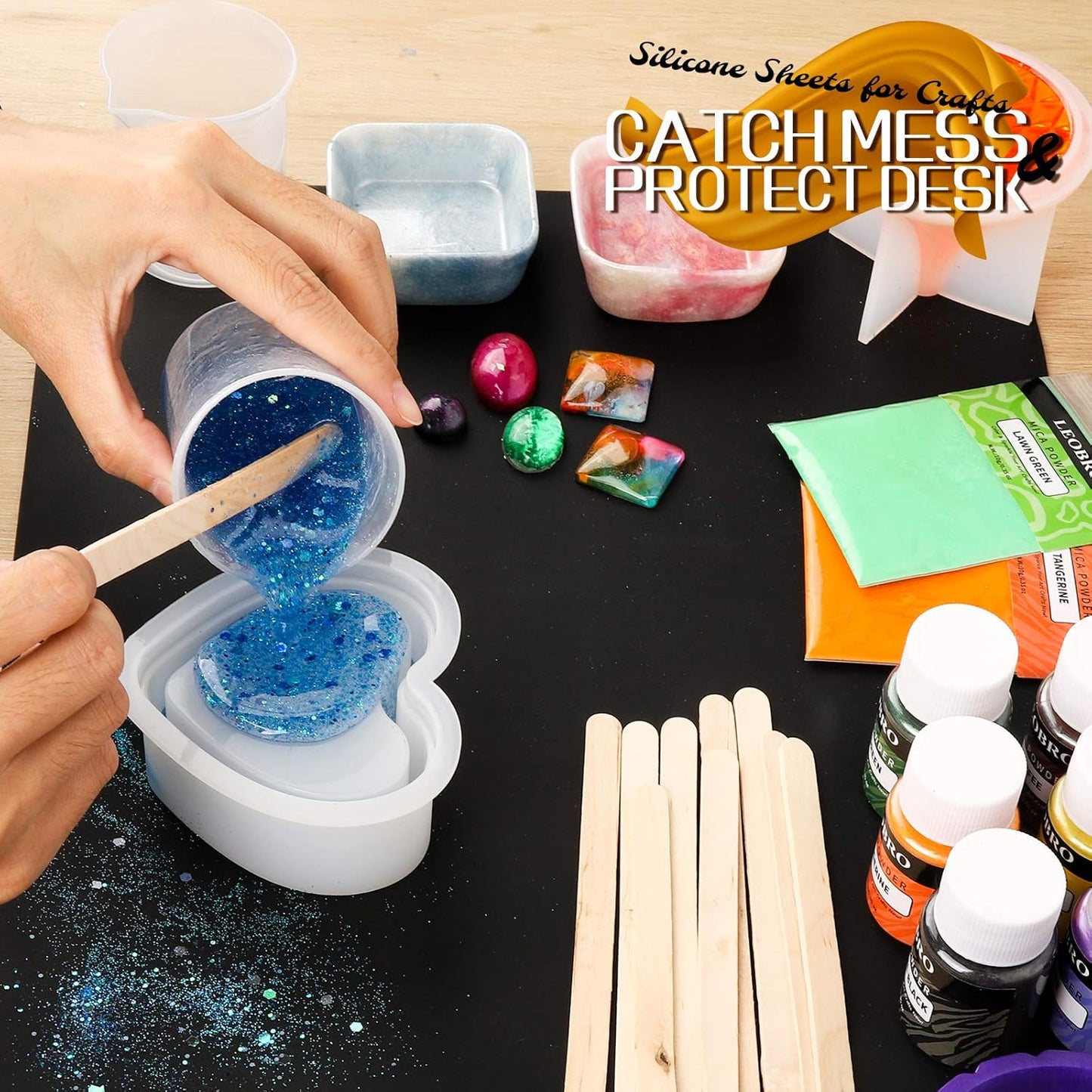 Silicone Mat for Resin Molds, 3 PCS Silicone Mats for Epoxy Resin, UV Resin, Play Dough Mat, Clay Mat, Nonstick Silicone Sheets Pads for DIY Arts and Crafts, Pink & Purple & Blue, 15.7”x 11.7”