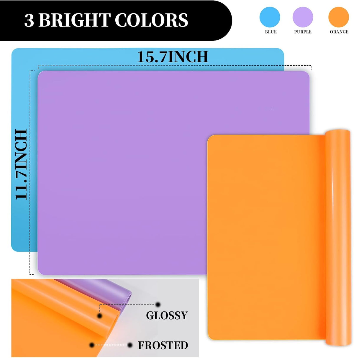 Silicone Mat for Resin Molds, 3 PCS Silicone Mats for Epoxy Resin, UV Resin, Play Dough Mat, Clay Mat, Nonstick Silicone Sheets Pads for DIY Arts and Crafts, Pink & Purple & Blue, 15.7”x 11.7”