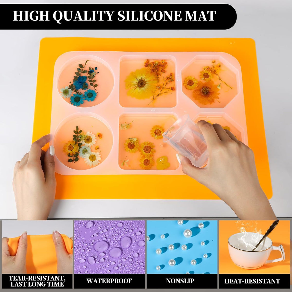 Silicone Mat for Resin Molds, 3 PCS Silicone Mats for Epoxy Resin, UV Resin, Play Dough Mat, Clay Mat, Nonstick Silicone Sheets Pads for DIY Arts and Crafts, Pink & Purple & Blue, 15.7”x 11.7”