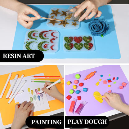 Silicone Mat for Resin Molds, 3 PCS Silicone Mats for Epoxy Resin, UV Resin, Play Dough Mat, Clay Mat, Nonstick Silicone Sheets Pads for DIY Arts and Crafts, Pink & Purple & Blue, 15.7”x 11.7”