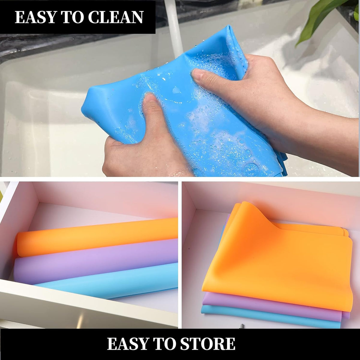 Silicone Mat for Resin Molds, 3 PCS Silicone Mats for Epoxy Resin, UV Resin, Play Dough Mat, Clay Mat, Nonstick Silicone Sheets Pads for DIY Arts and Crafts, Pink & Purple & Blue, 15.7”x 11.7”