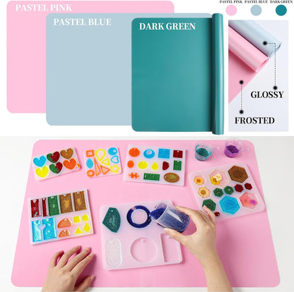 Silicone Mat for Resin Molds, 3 PCS Silicone Mats for Epoxy Resin, UV Resin, Play Dough Mat, Clay Mat, Nonstick Silicone Sheets Pads for DIY Arts and Crafts, Pink & Purple & Blue, 15.7”x 11.7”
