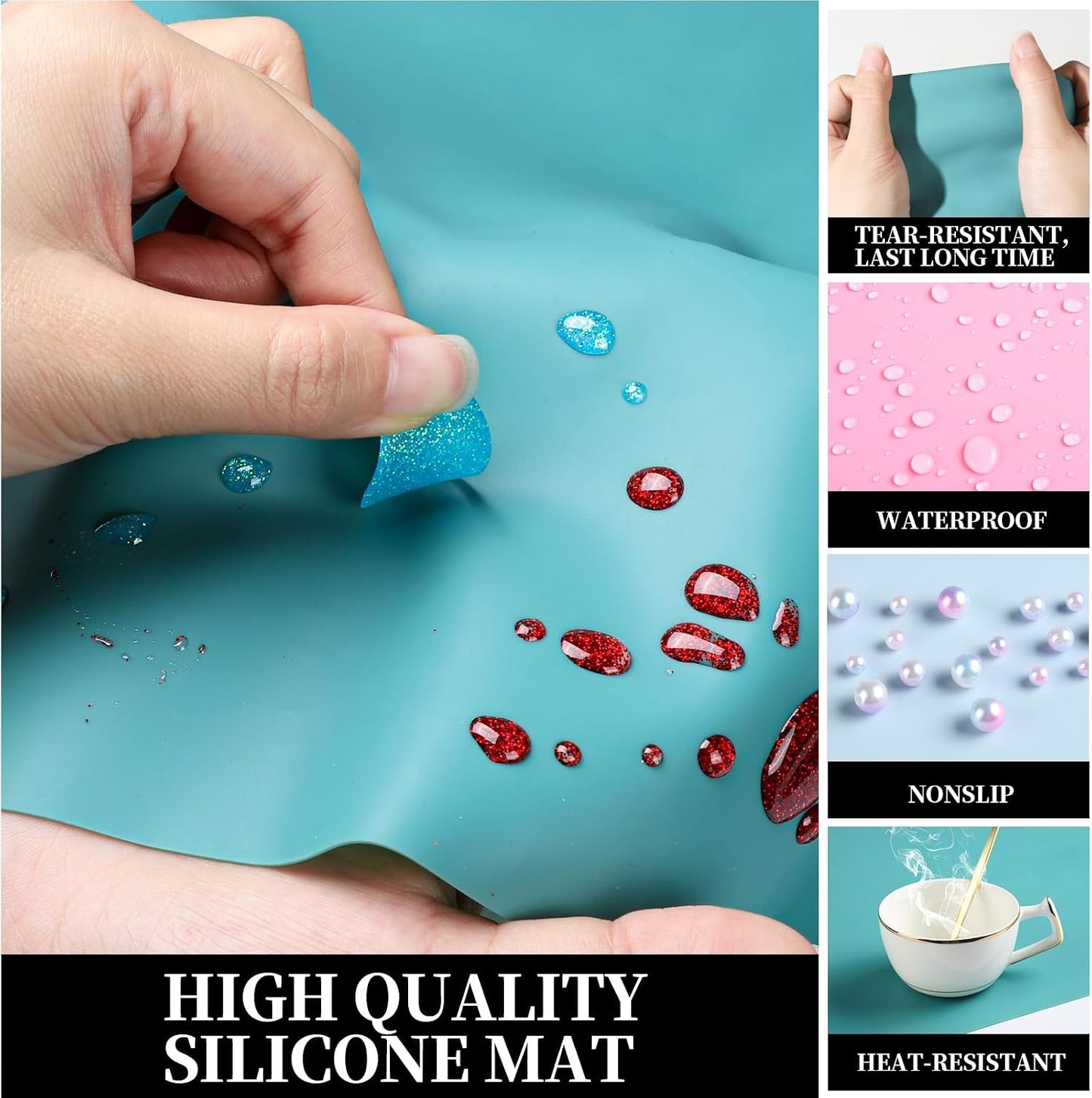 Silicone Mat for Resin Molds, 3 PCS Silicone Mats for Epoxy Resin, UV Resin, Play Dough Mat, Clay Mat, Nonstick Silicone Sheets Pads for DIY Arts and Crafts, Pink & Purple & Blue, 15.7”x 11.7”