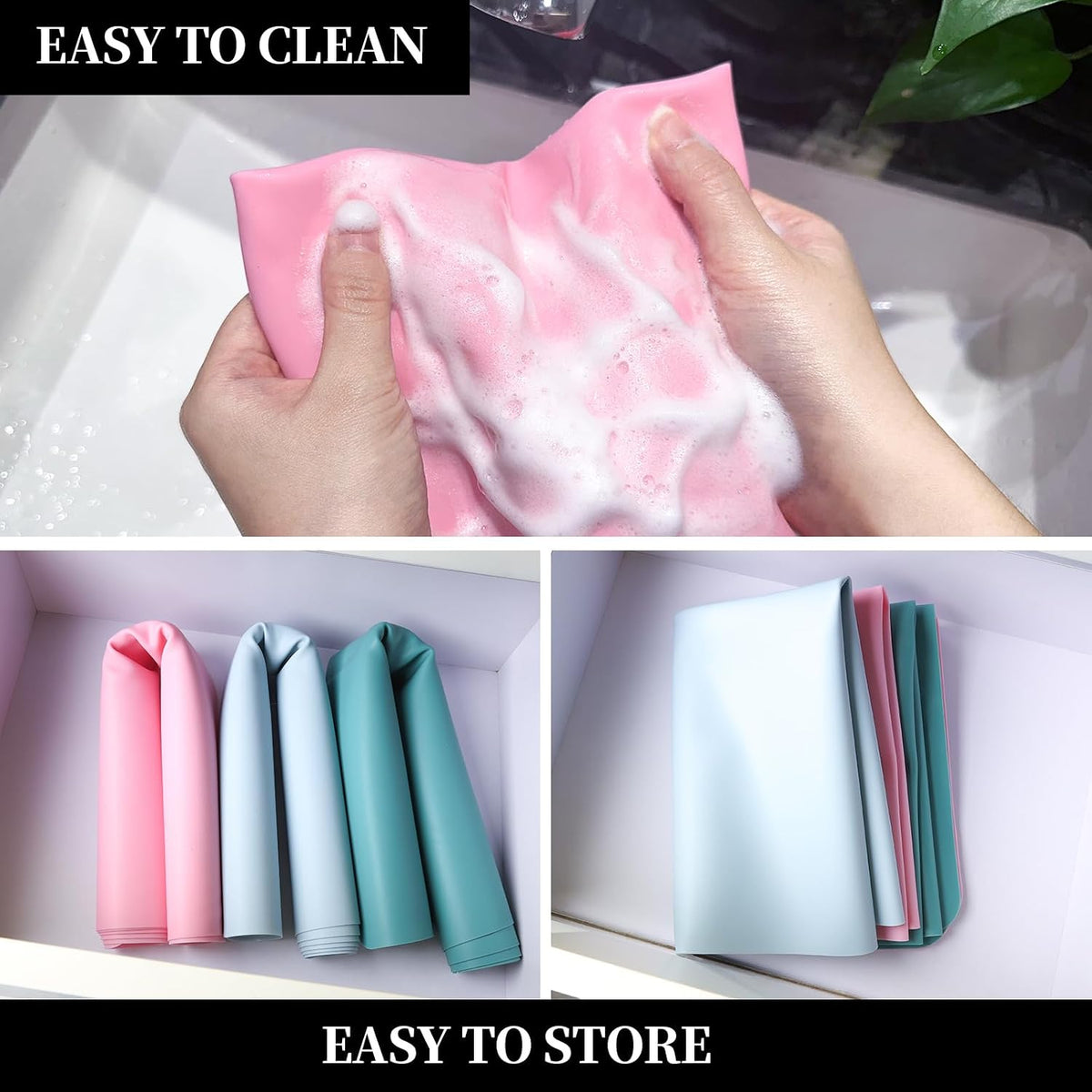 Silicone Mat for Resin Molds, 3 PCS Silicone Mats for Epoxy Resin, UV Resin, Play Dough Mat, Clay Mat, Nonstick Silicone Sheets Pads for DIY Arts and Crafts, Pink & Purple & Blue, 15.7”x 11.7”