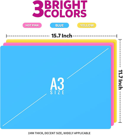 Silicone Mat for Resin Molds, 3 PCS Silicone Mats for Epoxy Resin, UV Resin, Play Dough Mat, Clay Mat, Nonstick Silicone Sheets Pads for DIY Arts and Crafts, Pink & Purple & Blue, 15.7”x 11.7”
