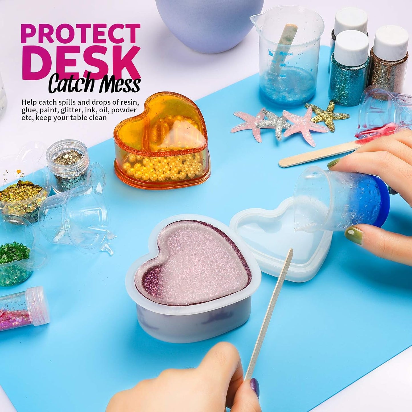 Silicone Mat for Resin Molds, 3 PCS Silicone Mats for Epoxy Resin, UV Resin, Play Dough Mat, Clay Mat, Nonstick Silicone Sheets Pads for DIY Arts and Crafts, Pink & Purple & Blue, 15.7”x 11.7”