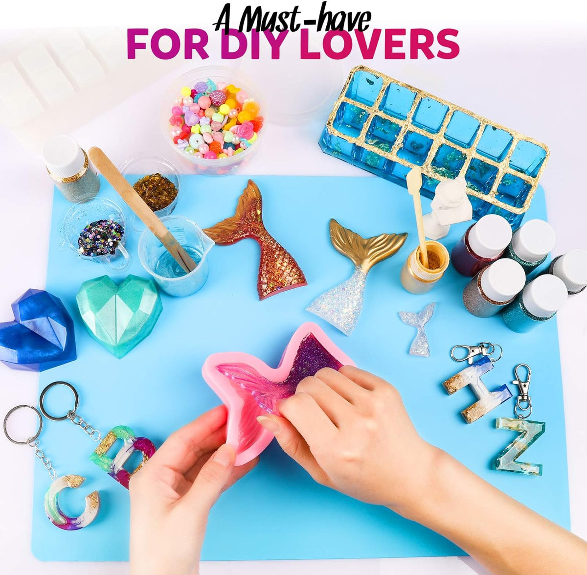 Silicone Mat for Resin Molds, 3 PCS Silicone Mats for Epoxy Resin, UV Resin, Play Dough Mat, Clay Mat, Nonstick Silicone Sheets Pads for DIY Arts and Crafts, Pink & Purple & Blue, 15.7”x 11.7”